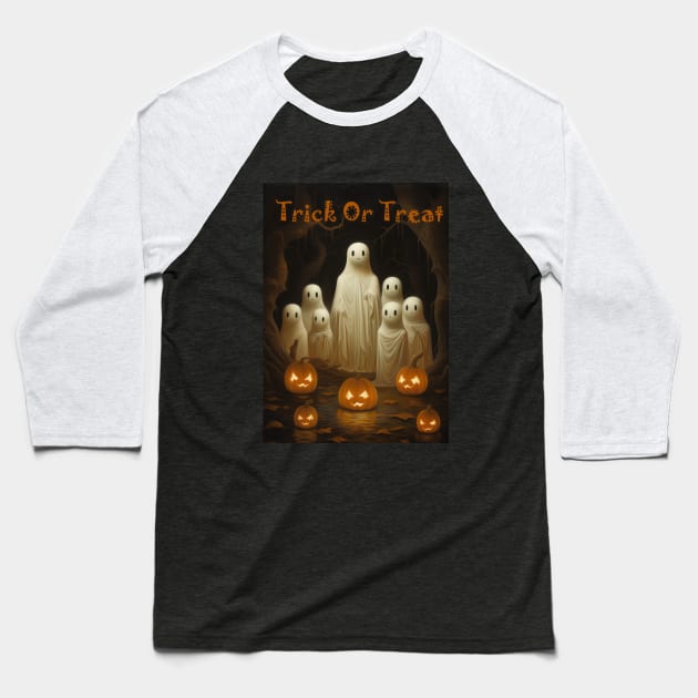 Trick or Treat: The Ghostly Gathering Baseball T-Shirt by TooplesArt